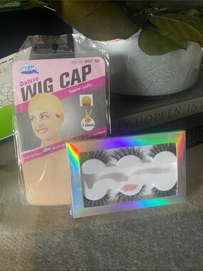 Deluxe Wig Cap & Holographic False Lashes Set - Beige Wig Cap